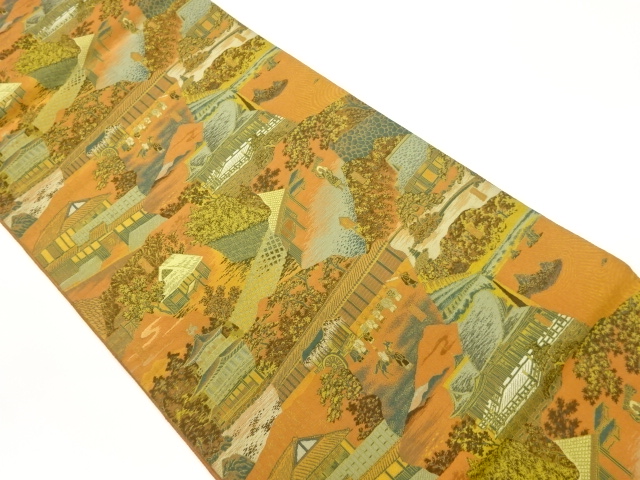 JAPANESE FUKURO OBI / WOVEN KIYOMIZU TEMPLE & KINKAKU TEMPLE / BY MANYO